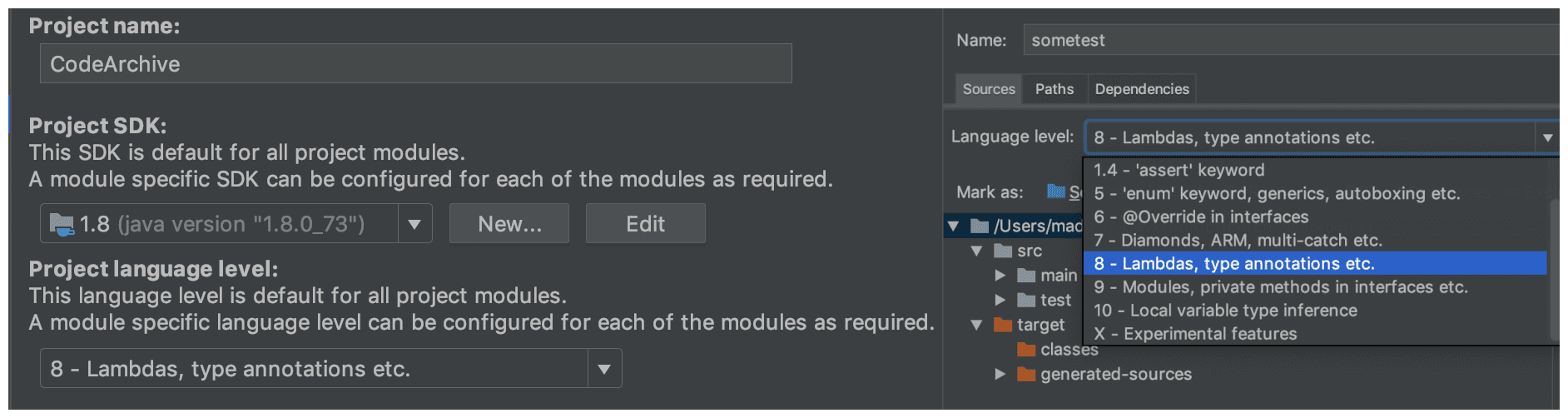 intellij project settings